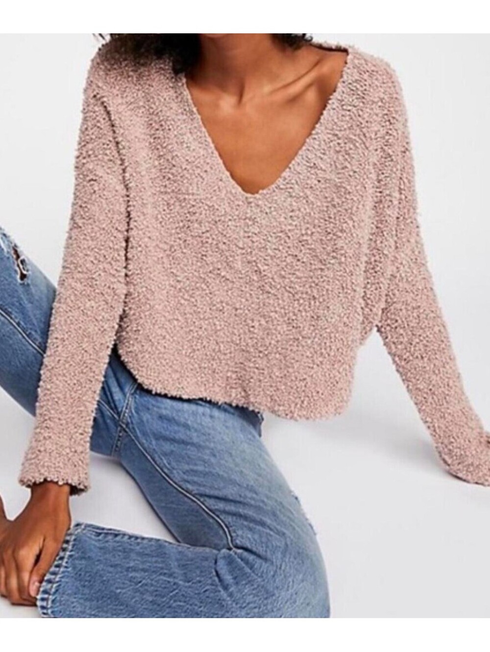 FREE PEOPLE mauve knit v-neck pullover sweater sz M